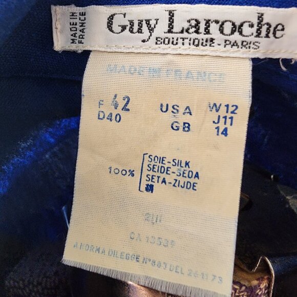 Vintage 80's Guy Laroche Paris Boutique Royal Blue Silk Sheath Dress W/Pockets - Picture 5 of 11